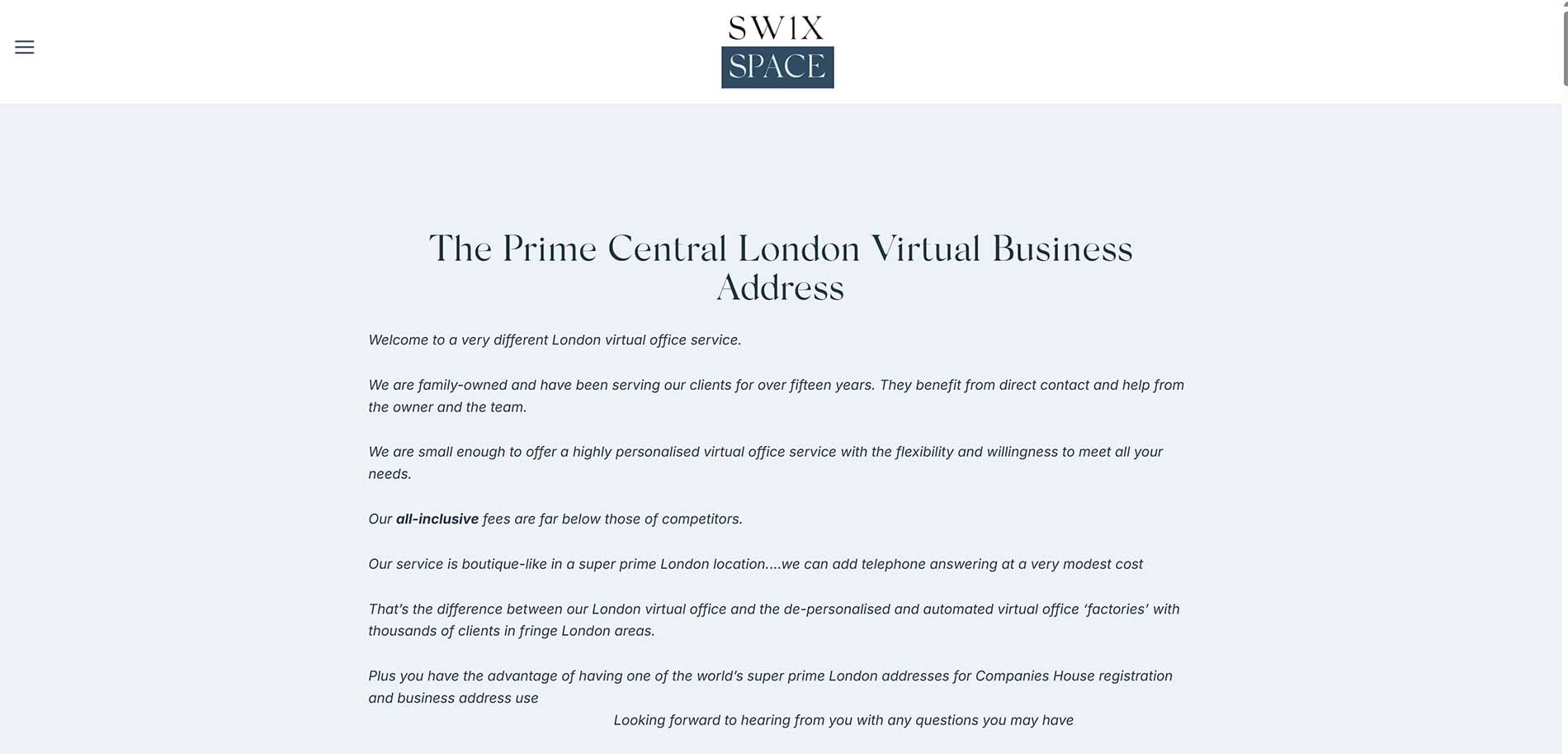 SW1X Space website